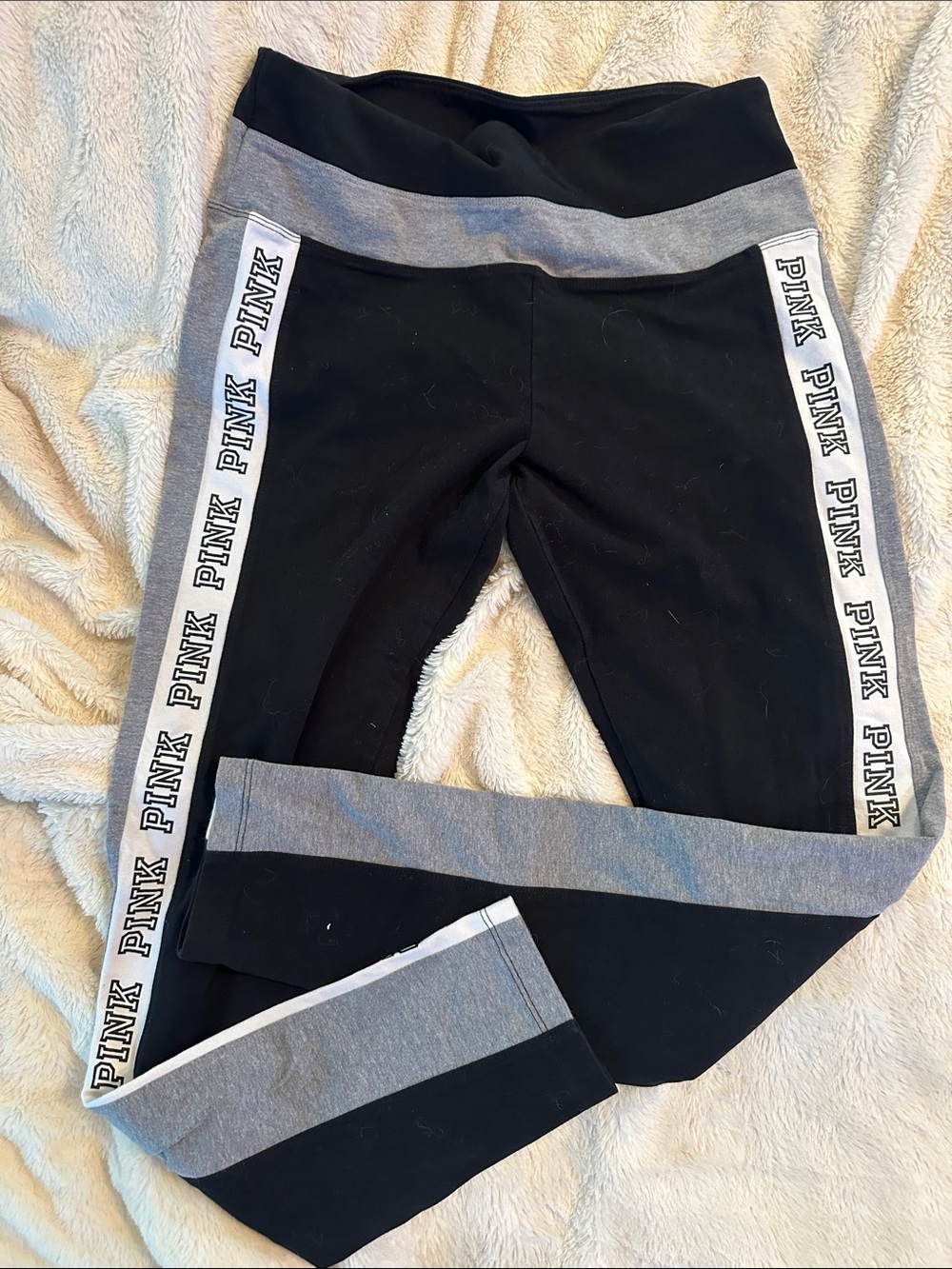 PINK Victoria's Secret Black & Gray Girls' Logo Stripe Leggings